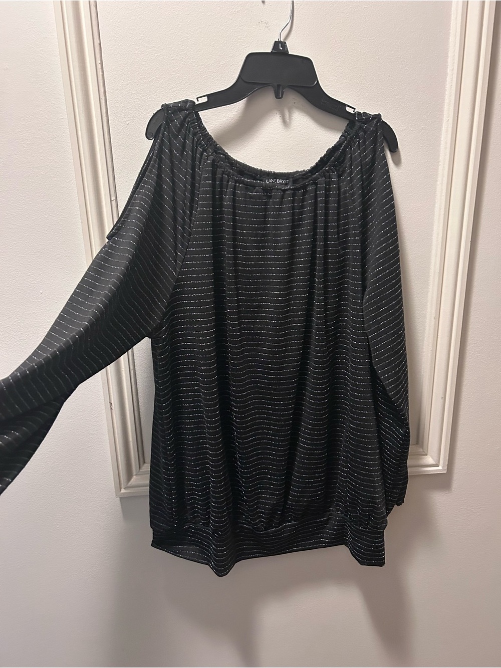 Lane Bryant Black Metallic Stripe Off-Shoulder Top
